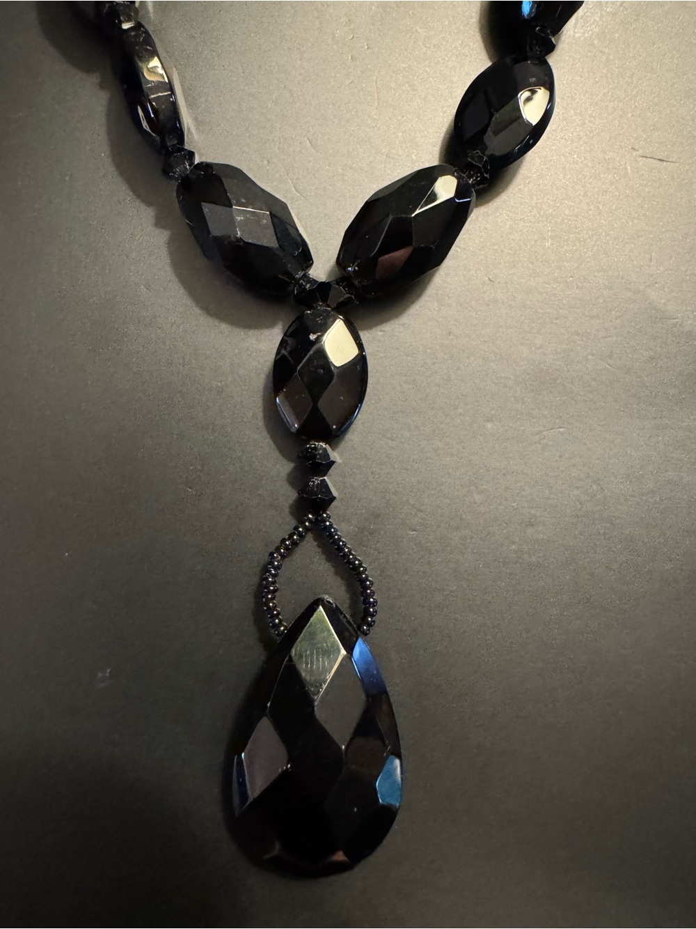 White House Black Market Black Faceted Bead Y Drop Necklace